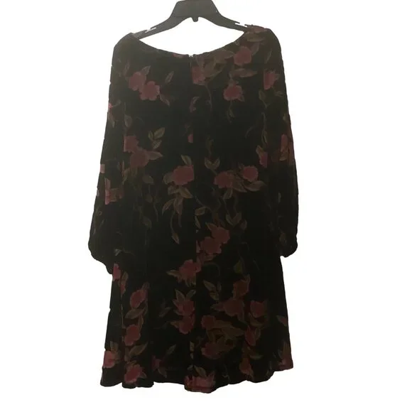 JESSICA HOWARD Black Velvet Burnout Floral‎ Balloon Sleeve Dress 90s Y2K 12 - Picture 9 of 16